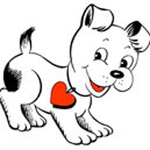 Retro Mid-Century Terrier Puppy Dog Red Heart Tag - Digital Image - Vintage Art Illustration - Instant Download