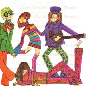 60s Groovy Kids Chicks Retro Guys - Vintage Art Illustration - Digital Image - Instant Download