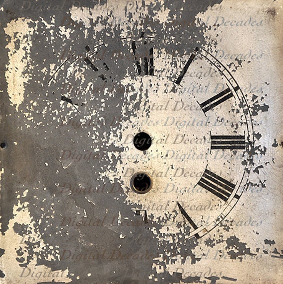 Old Clock Face -  Time Shabby Rustic Distressed Grunge Paint Peeling - Digital Photo Image