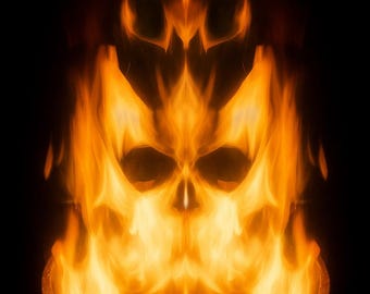 Surreal Fire Skull Print – Gothic Flame Art (Digital Download)