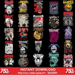 25 Metal Band Design Bundle: DTF & Sublimation PNG (Digital Download)
