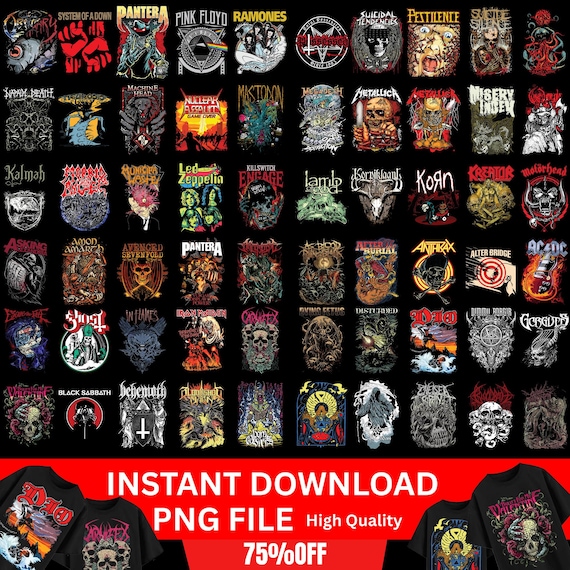 Heavy Metal T-Shirt Design Bundle | 60 PNG Rock Band Graphics | Metal Music Digital Download
