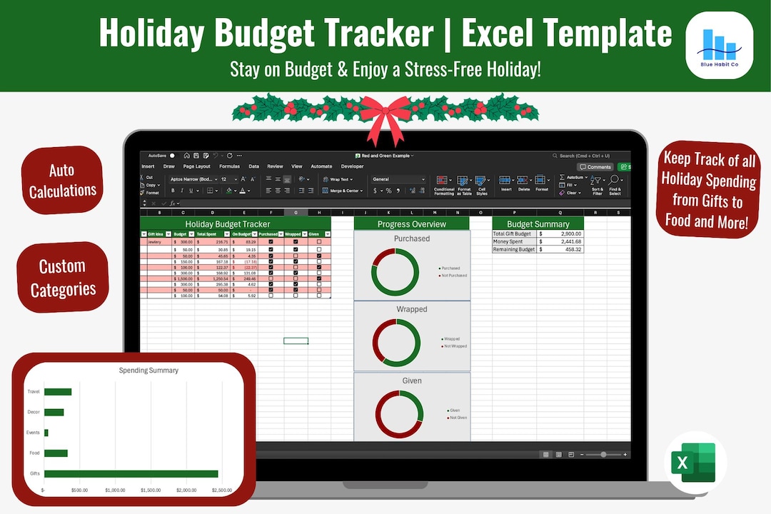 Christmas Budget Planner | Holiday Spending Spreadsheet | Excel Budget ...