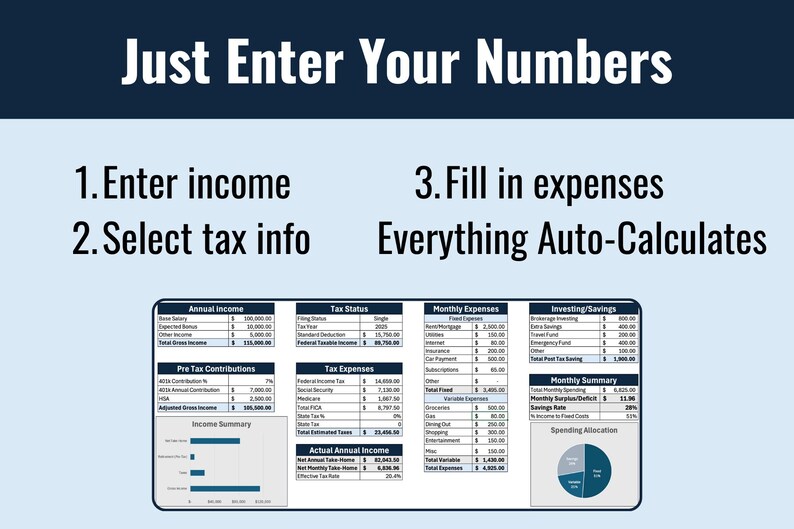 Entering Income Annual Income & Tax Dashboard (excel Budget Planner) - Etsy