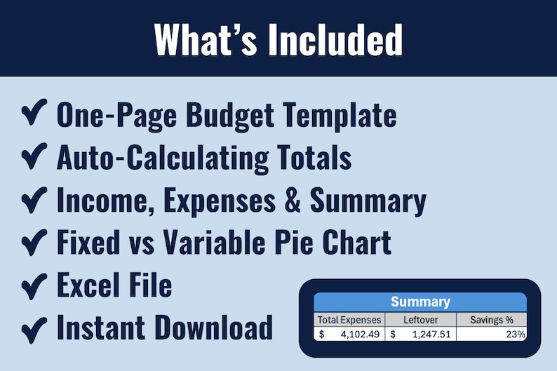 Monthly Budget Template Simple One page Spreadsheet Beginner Excel