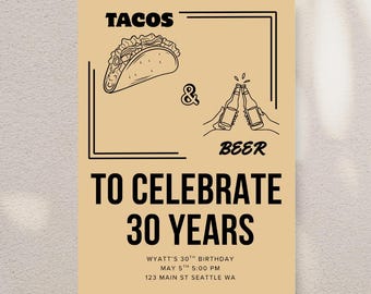 Tacos & Bier Geburtstagseinladung für Ihn canva Vorlage