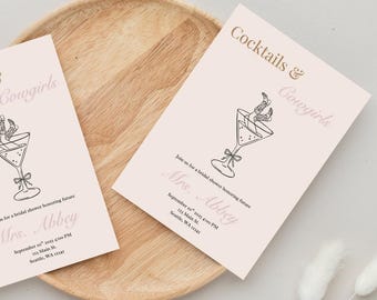 Cocktails und Cowgirls Brautdusche Einladung digitaler Download canva Vorlage