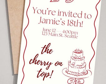 Cherry On Top Geburtstagseinladung digitaler Download canva Vorlage