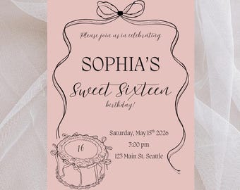 Sweet Sixteen Geburtstagseinladung digitaler Download canva Vorlage