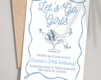 Let's Go Girls Geburtstags-Party Einladung Digitaler Download Canva Vorlage vollständig anpassbar