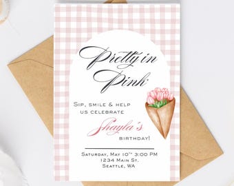 Pretty In Pink Geburtstagseinladung Canva Vorlage digitaler Download