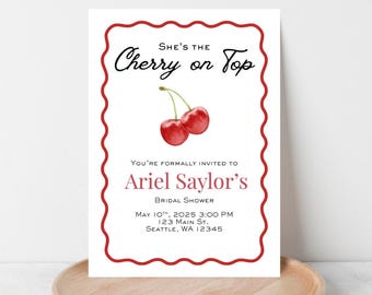 Sie ist The Cherry On Top Brauteinladung digitaler Download Canva Vorlage