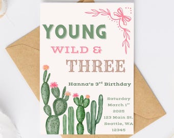 Jung, Wild & Drei Geburtstagseinladung Digitaler Download