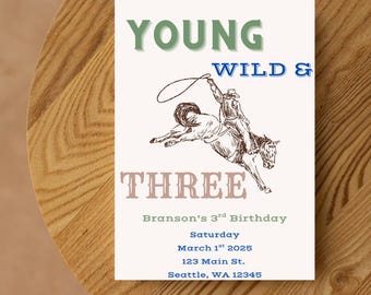 Jung, Wild und drei Jungen-Geburtstags-Einladung Digital Download Vollständig anpassbar