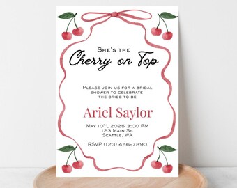 Sie ist die Kirsche auf Brautpartyeinladung Canva Vorlage Sofortdownload