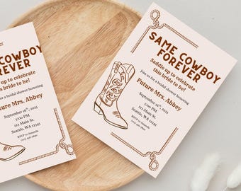 Gleiche Cowboy Forever Brautpartyeinladung digitaler Download Canva Vorlage