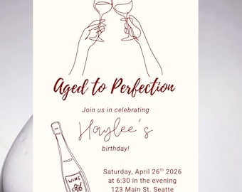 Aged to Perfection Wein-Geburtstags-Party Einladung canva Vorlage