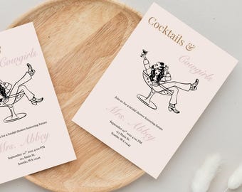 Cocktails & Cowgirls Brautparty Einladung digitaler Download canva Vorlage
