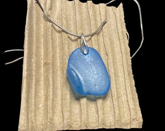 Hand-Painted Seaglass Pendant, Sterling Silver Bail, Mermaid Effect