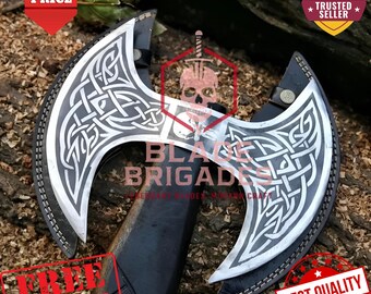 Handmade Carbon Steel Viking Axe | Custom Forged Norse Axe with Rosewood Handle & Leather Sheath