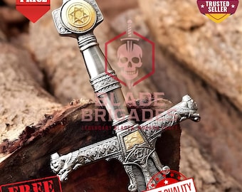Hand-Forged Damascus Steel King Solomon Sword | Medieval Knights Templar Replica