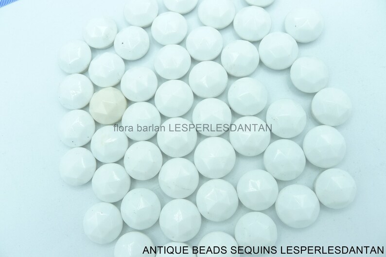 antique beads vintage cabochon white pressed glass 17mm