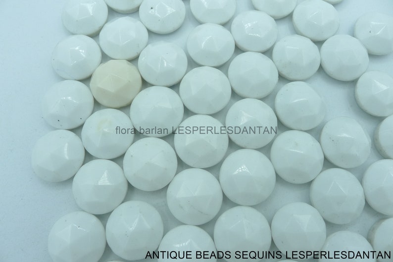 antique beads vintage cabochon white pressed glass 17mm