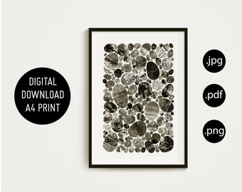 Minimalist nature art print - printable collage in black and white - A4 size poster