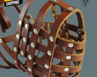 Muselière panier pour chien en cuir véritable ajustement sécurisé sangle respirante robuste