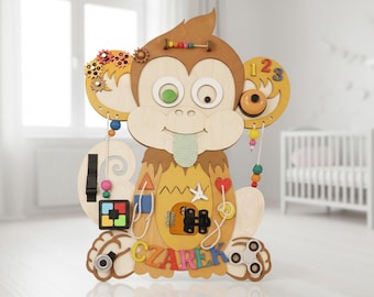 Monkey Busy Board - Digital Laser Cut Files | DIY Sensory Board, Montessori