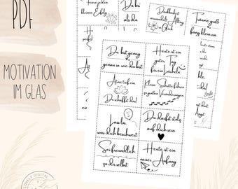 PDF Motivatie in een pot | 24 korte printbare citaten | Mindfulness, zelfliefde, affirmaties | DIY cadeau-idee | Direct downloaden