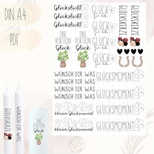 Tatuaje de vela para la suerte | Velas con calcomanías al agua | Luz de la suerte | Tatuaje de vela DIY | Archivo PDF digital