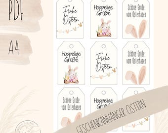 Printable Easter Gift Tags | Happy Easter Tags PDF A4 | Digital Easter Gift Tags | Easter Bunny Tags