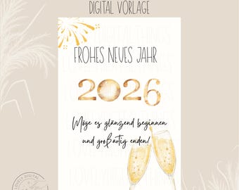 New Year's Card 2026 Digital Download | Happy New Year Postcard to Print | New Year's Eve Card Printable | New Year's Greeting Digital Template