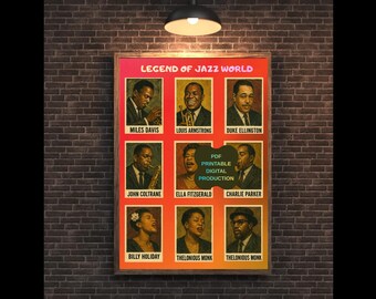 Vintage Jazz Legends Art Print, Retro Music Poster (Digital Download)