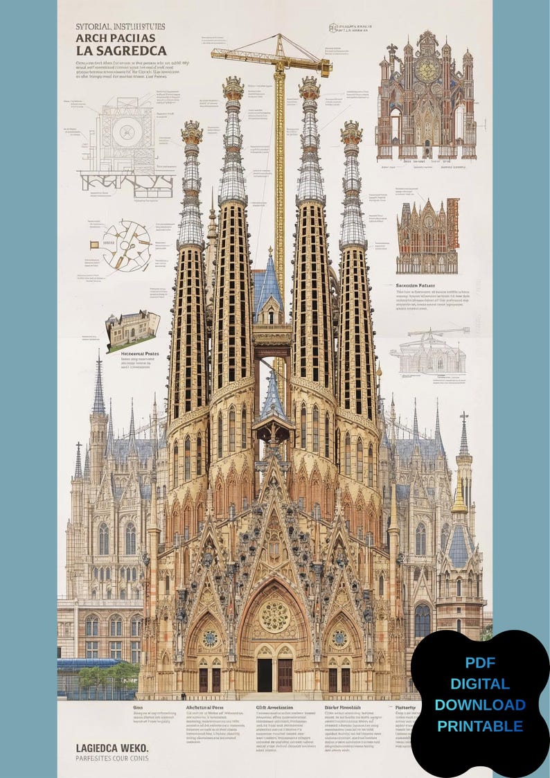 La Sagrada Familia Construction Timeline Poster Modernist Architecture 