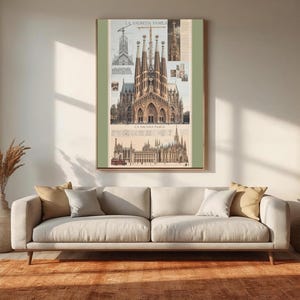 Sagrada Familia Building Process Wall Art, Gaudi Architecture Poster, Barcelona History Printable, Vertical Poster