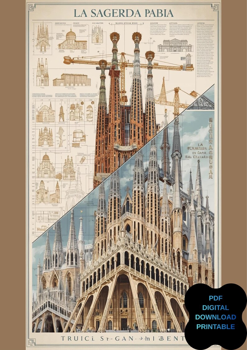 La Sagrada Familia Construction Timeline Poster Modernist Architecture 