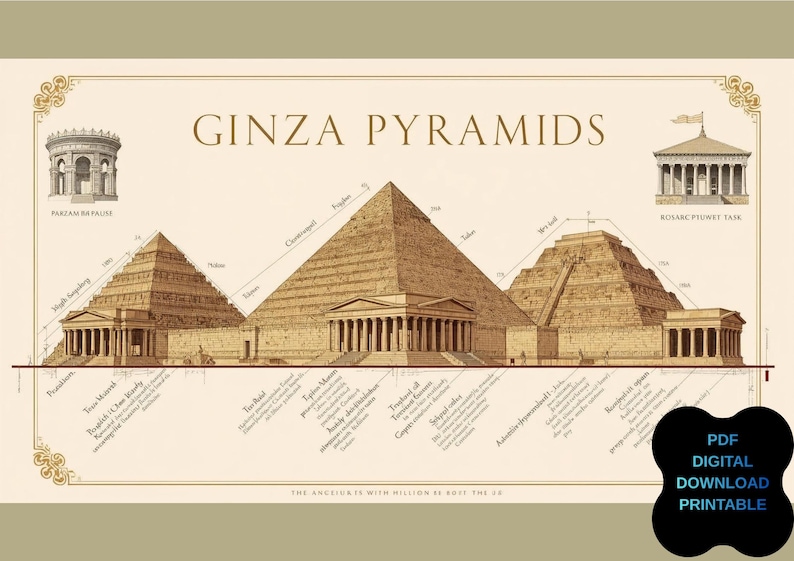 Pyramid Detailed Giza Pyramids Construction Poster Printable,ancient Egyptian ...