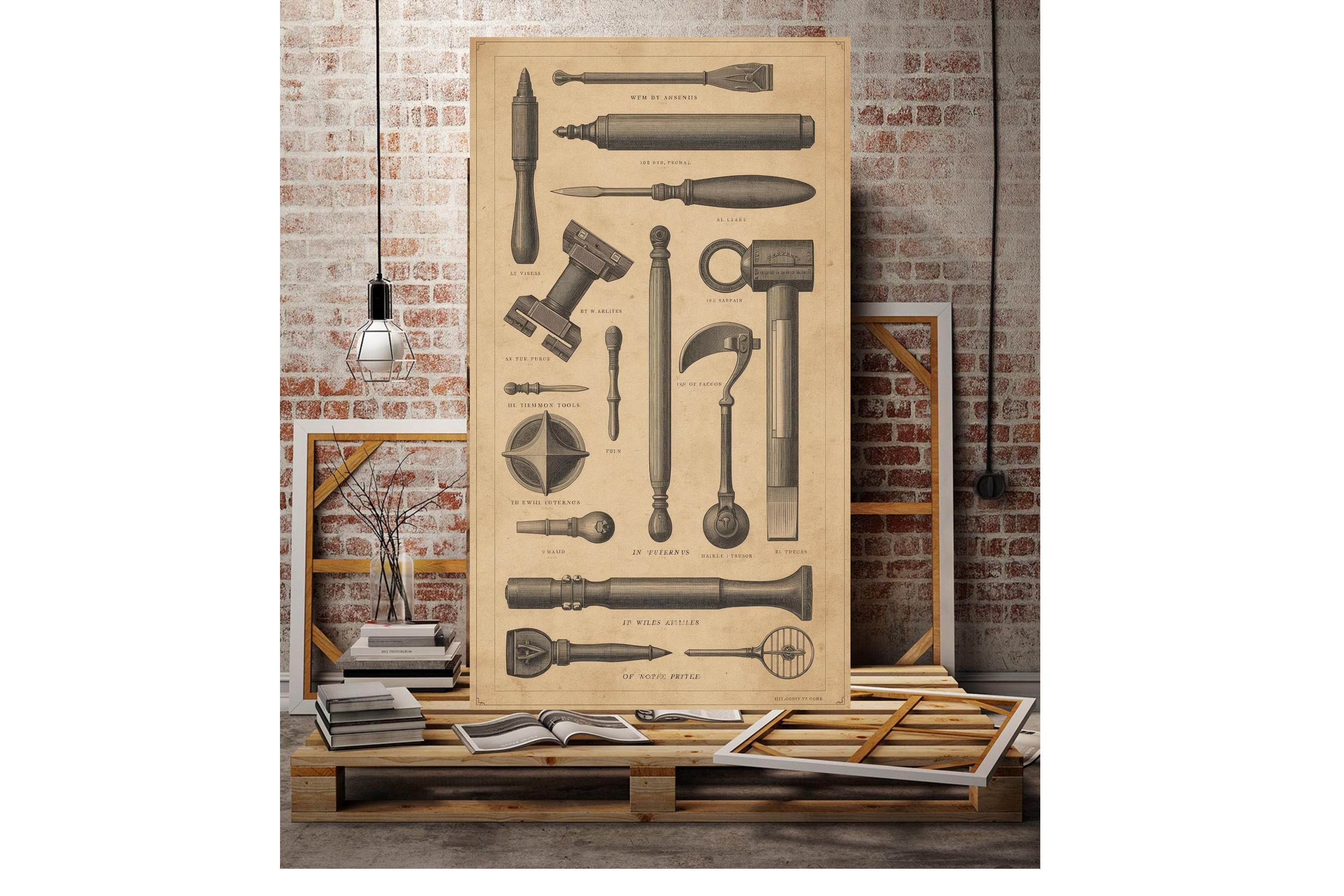 Vintage Hand Tools Chart Set, 12 Vertical Printable Posters, Workshop ...