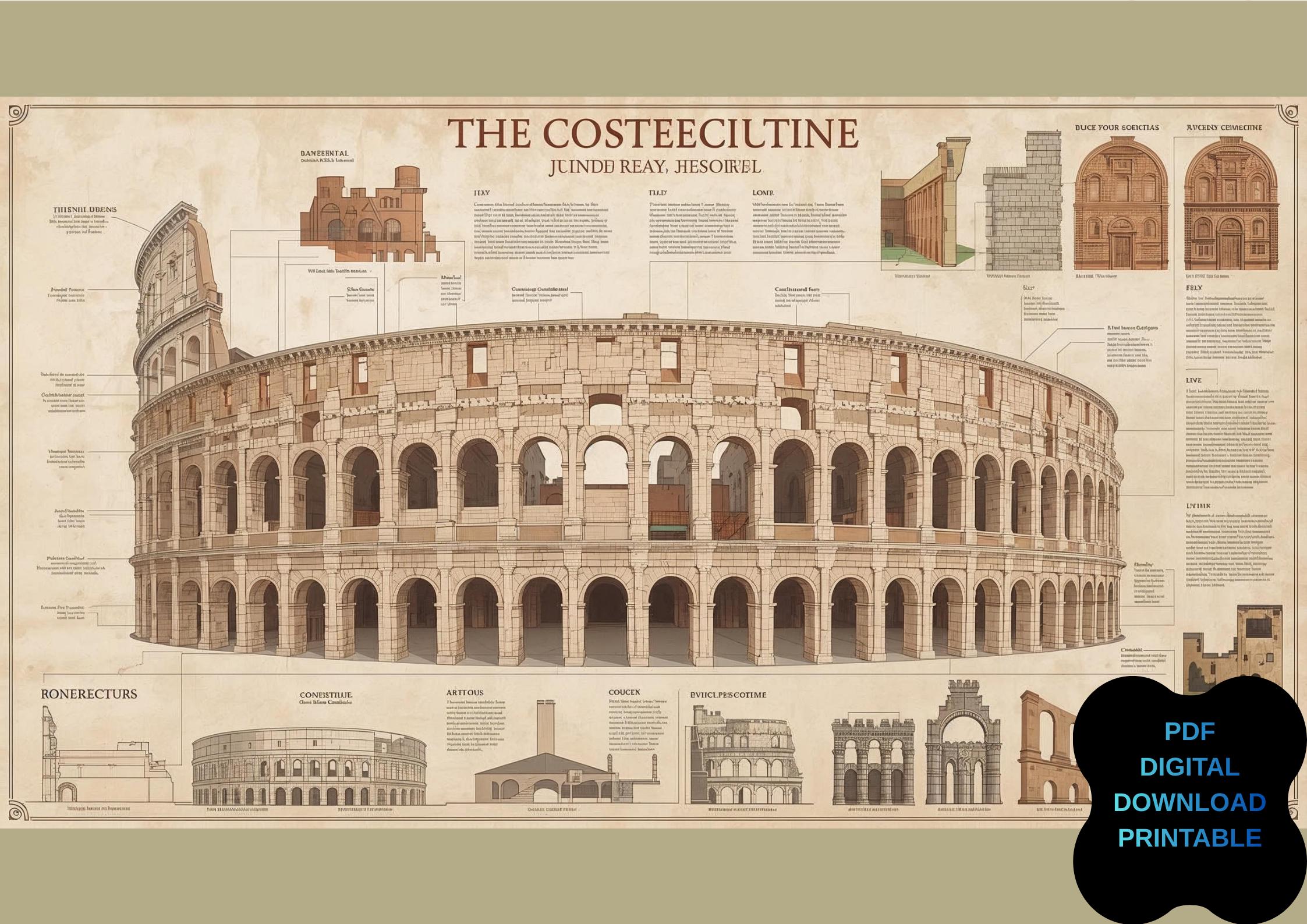 Colosseum Building Process Wall Art, Ancient Roman Architecture Poster ...