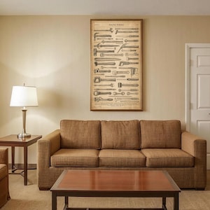 Juego de tablas de herramientas manuales vintage, 12 carteles verticales imprimibles, colección de arte mural educativo para talleres