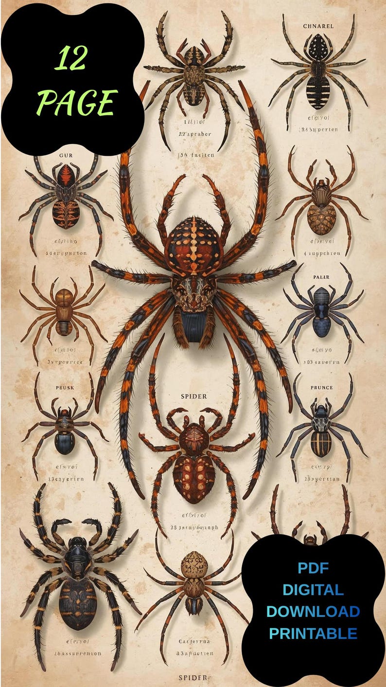 Famous Spiders Types of Spiders Educational Poster, Vertical Printable PDF, Famous ...