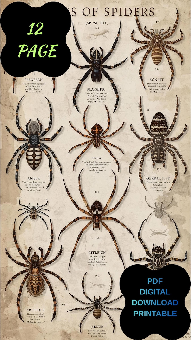Famous Spiders Types of Spiders Educational Poster, Vertical Printable PDF, Famous ...