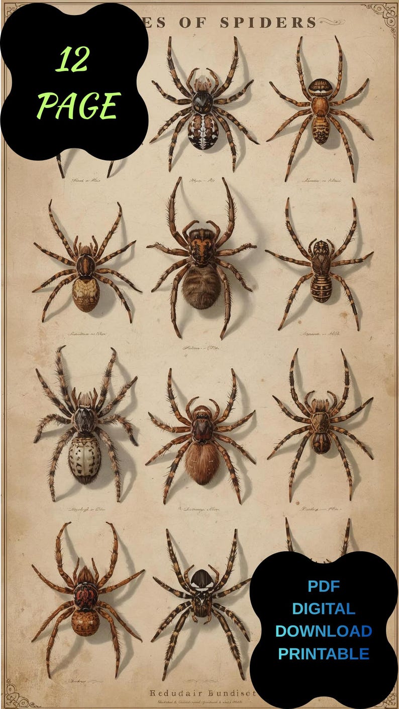 Famous Spiders Types of Spiders Educational Poster, Vertical Printable PDF, Famous ...