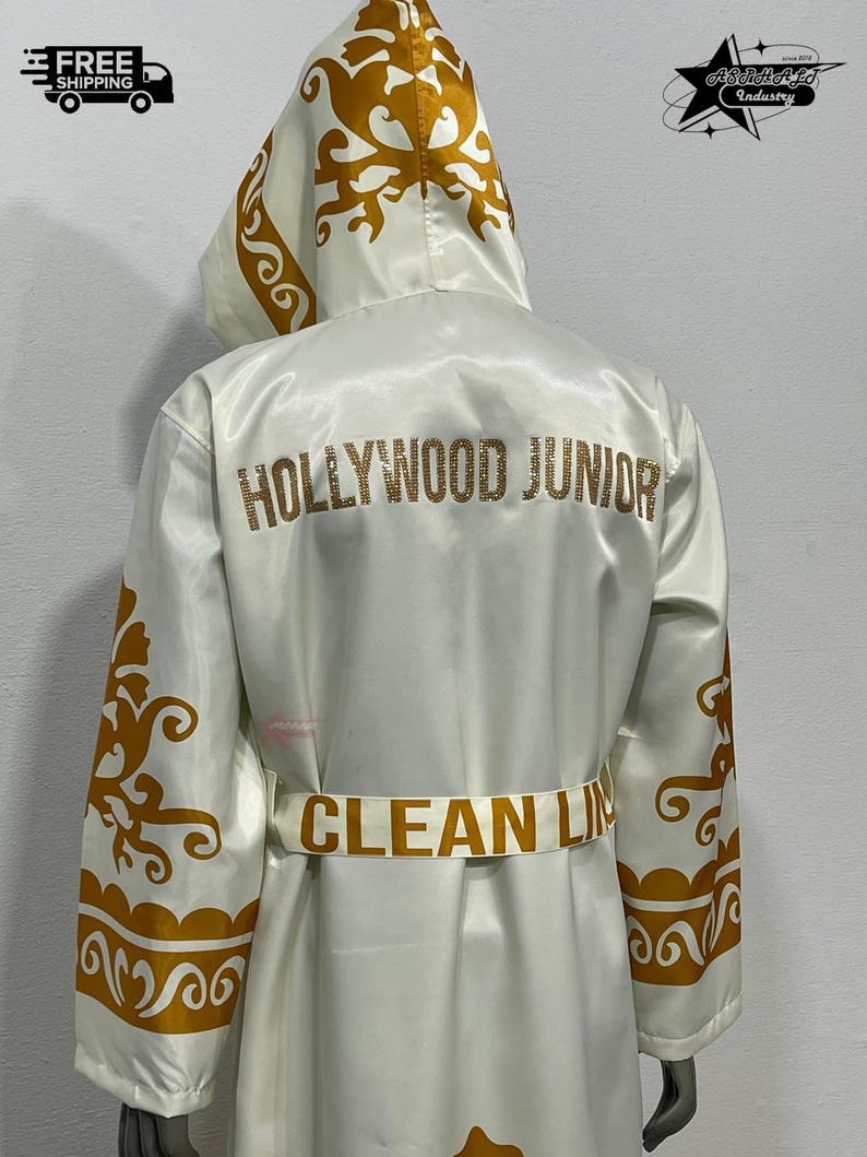 White Gold Boxing Robe Hooded Ring Walk Fighter Entrance Wear - Etsy