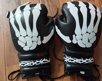 Skeleton Boxing Gloves Collectible Display Decor Luxury Gym Showcase Gift Handmade Pair