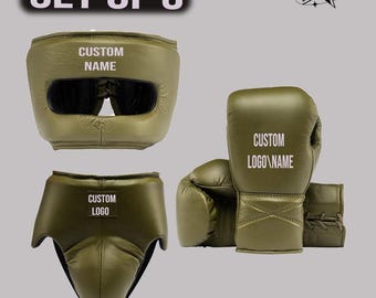Custom Boxing Gear Set, Gloves, Head Guard, Groin Guard, Training Equipment
