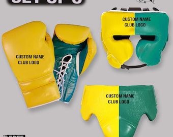 Custom Boxing Gear Set Gloves Headgear Groin Guard Personalized Training Sparring Fight Kit