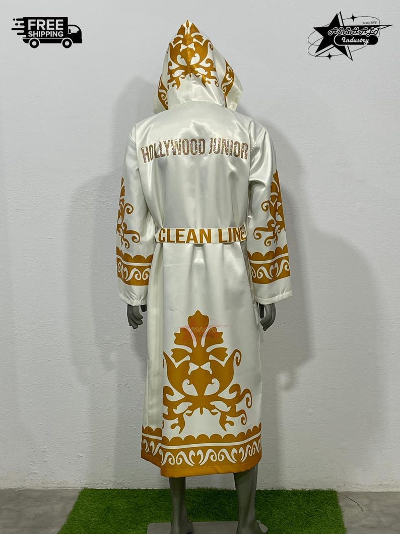 Golden Boxing Robe White Gold Boxing Robe Hooded Ring Walk Fighter Entrance Wear - Etsy